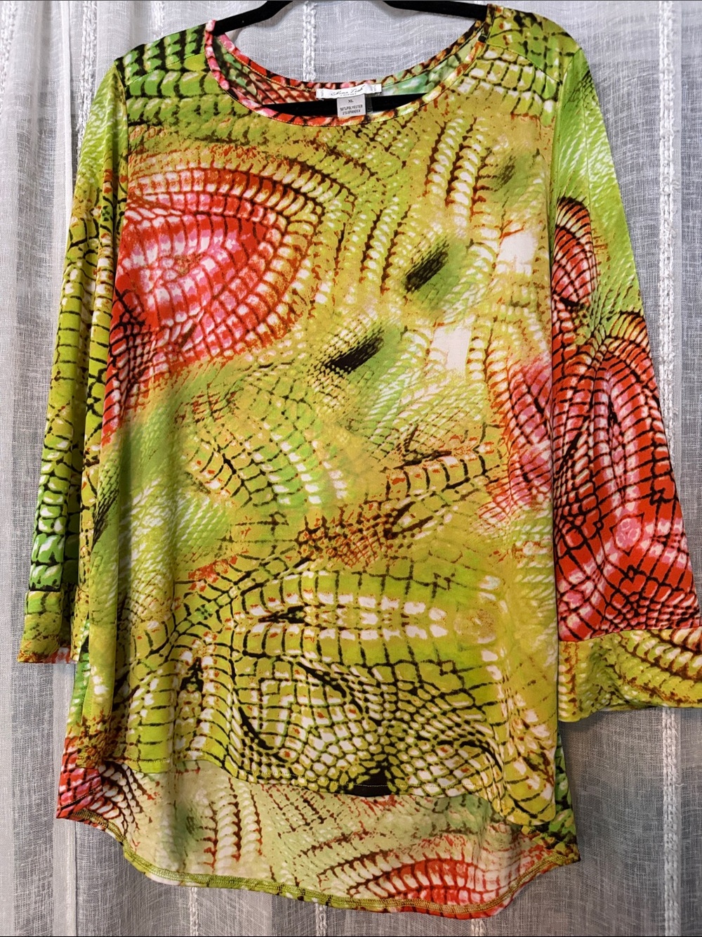 Mona Leah Couture Paris Vibrant Abstract Print Tunic - Lime & Coral XL